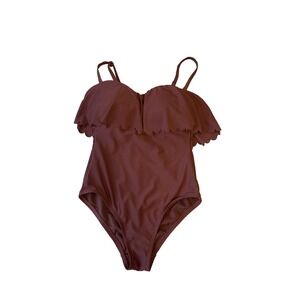 Kona Sol Scalloped Flounce One Piece Swimsuit Womens S Mulberry Boho Chic Resort